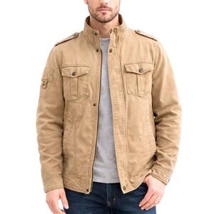 WenVen Men's Military Cotton Canvas Field Jacket Khaki Tan Size Medium 23" PTP